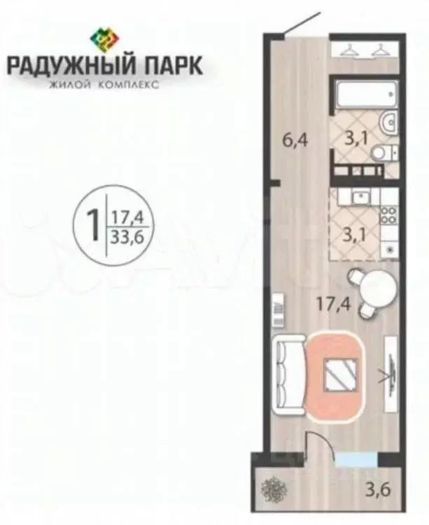 Студия Иркутская область, Иркутск ул. Варламова, 106 (33.6 м) - Фото 1