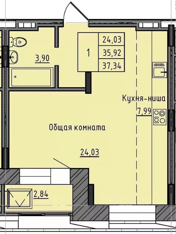 1-к кв. Саха (Якутия), Якутск 37-й кв-л,  (37.34 м) - Фото 0