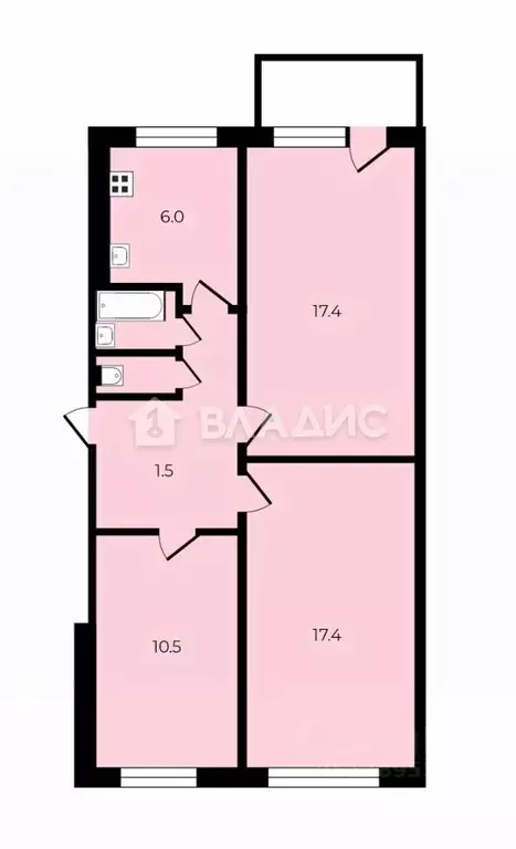 3-к кв. Липецкая область, Липецк ул. Филипченко, 13 (62.0 м) - Фото 2