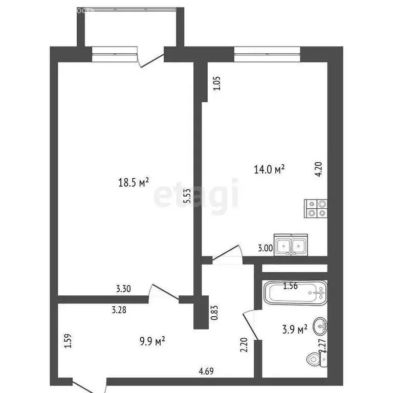 2-комнатная квартира: Якутск, улица Александра Захарченко, 9 (46.4 м) - Фото 0