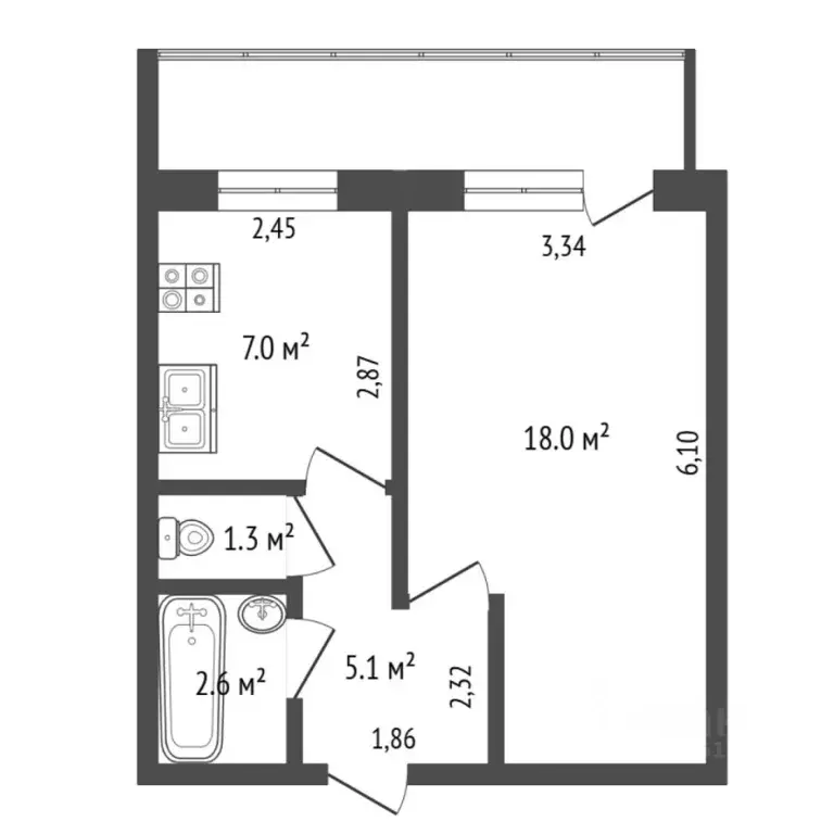 1-к кв. Тюменская область, Тюмень ул. Клары Цеткин, 21 (34.0 м) - Фото 2