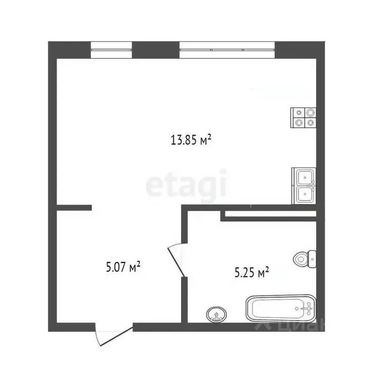 Студия Тюменская область, Тюмень Ставропольская ул., 95 (24.67 м) - Фото 2