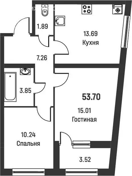 2-комнатная квартира: Мурино, Екатерининская улица, 18/3 (51.94 м) - Фото 0