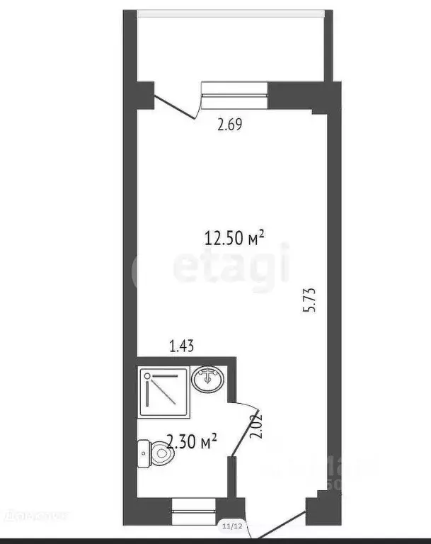 Студия Севастополь пос. Любимовка, ул. Южногородская, 36к2 (17.0 м) - Фото 2