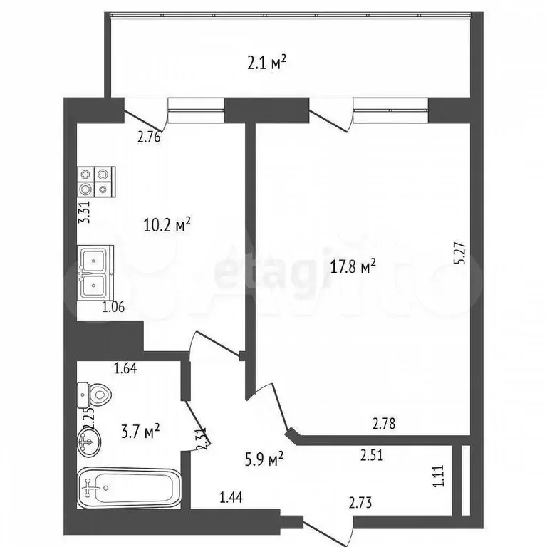 1-к. квартира, 37,6 м, 5/11 эт. - Фото 0