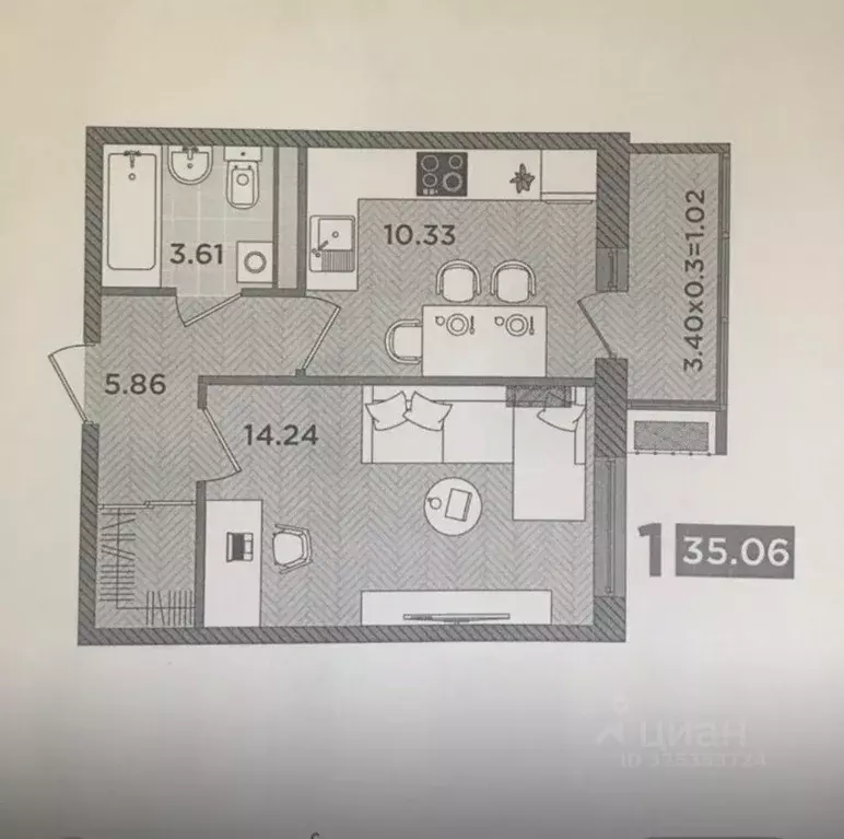 1-к кв. Краснодарский край, Темрюк Дальняя ул., 30 (35.0 м) - Фото 1