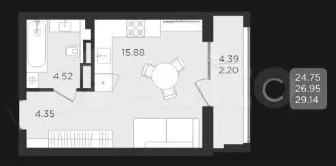 Квартира-студия, 27 м, 5/9 эт. - Фото 1