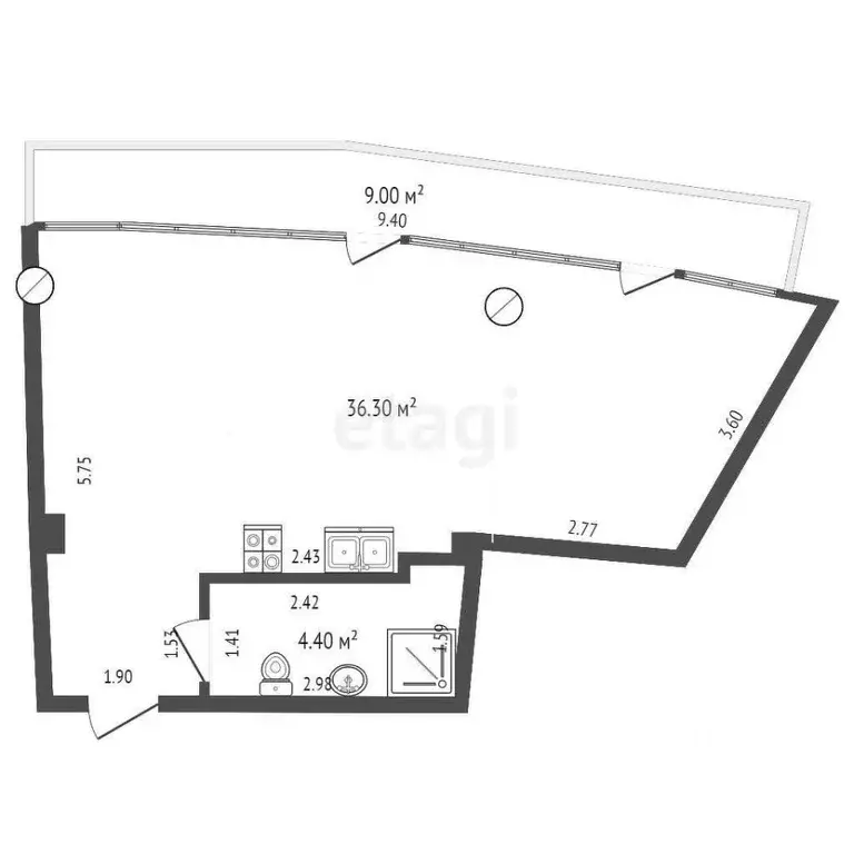 Студия Краснодарский край, Геленджик Крымская ул., 3к4 (40.7 м) - Фото 1