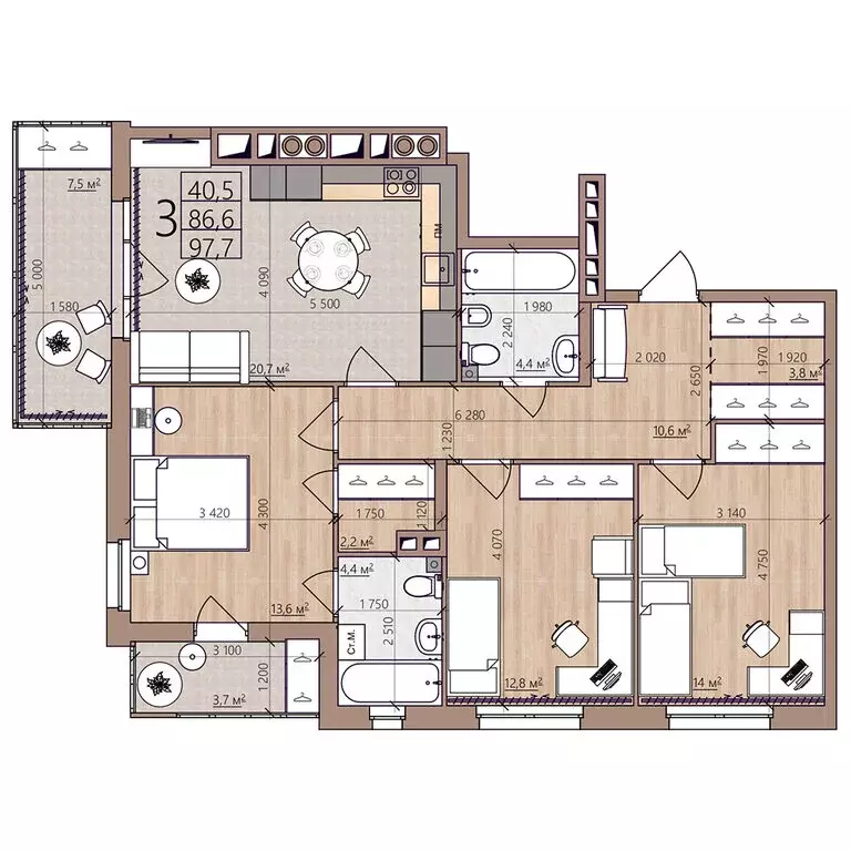 3-комнатная квартира: Рязань, район Борки, посёлок Шпалозавода, жилой ... - Фото 1