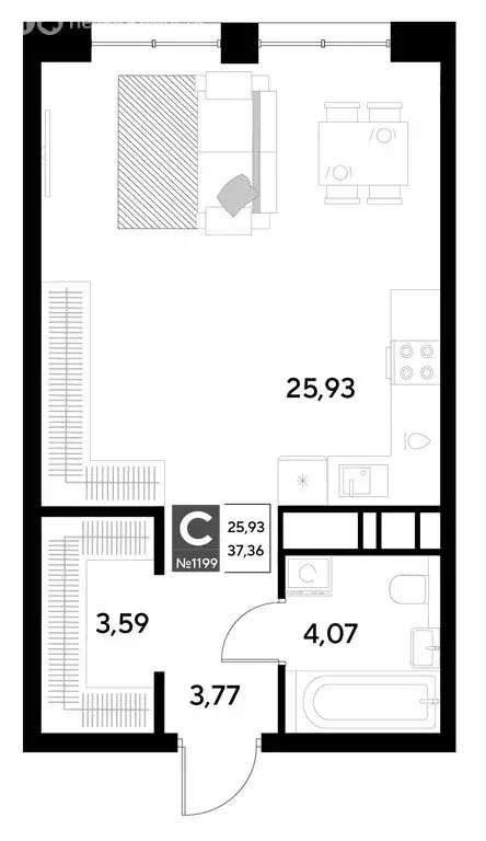 Квартира-студия: Омск, жилой район Снегири (37.36 м) - Фото 0