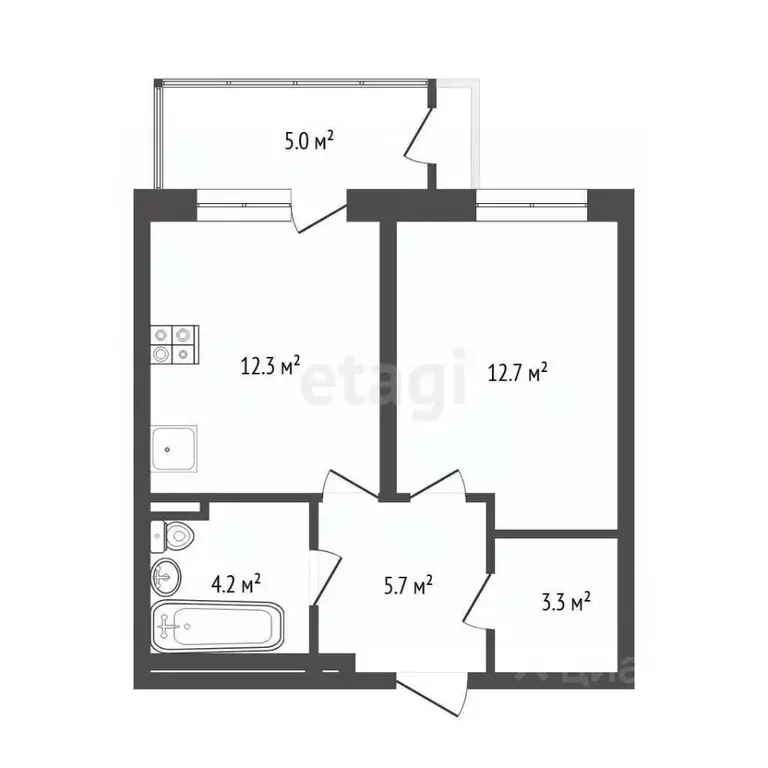 1-к кв. Тюменская область, Тюмень Профсоюзная ул., 55 (42.8 м) - Фото 2