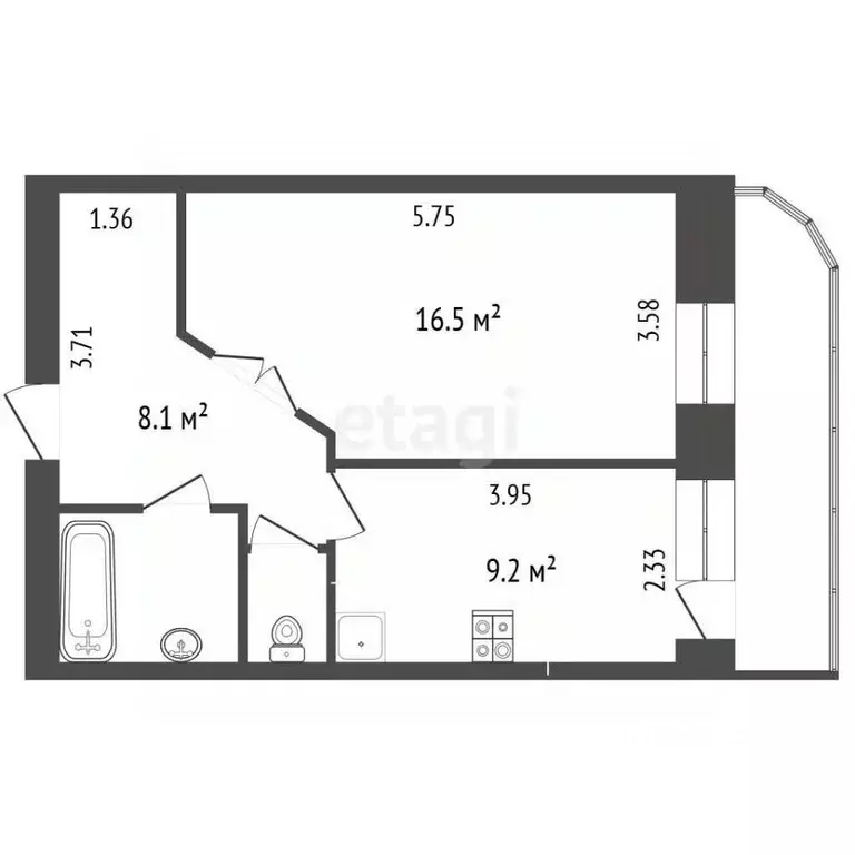 1-к кв. Белгородская область, Белгород ул. Макаренко, 42 (38.8 м) - Фото 1
