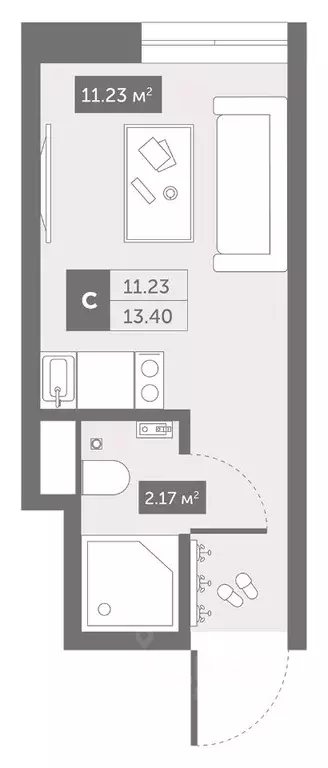 Студия Санкт-Петербург Коломяжский просп., 4 (13.4 м) - Фото 0