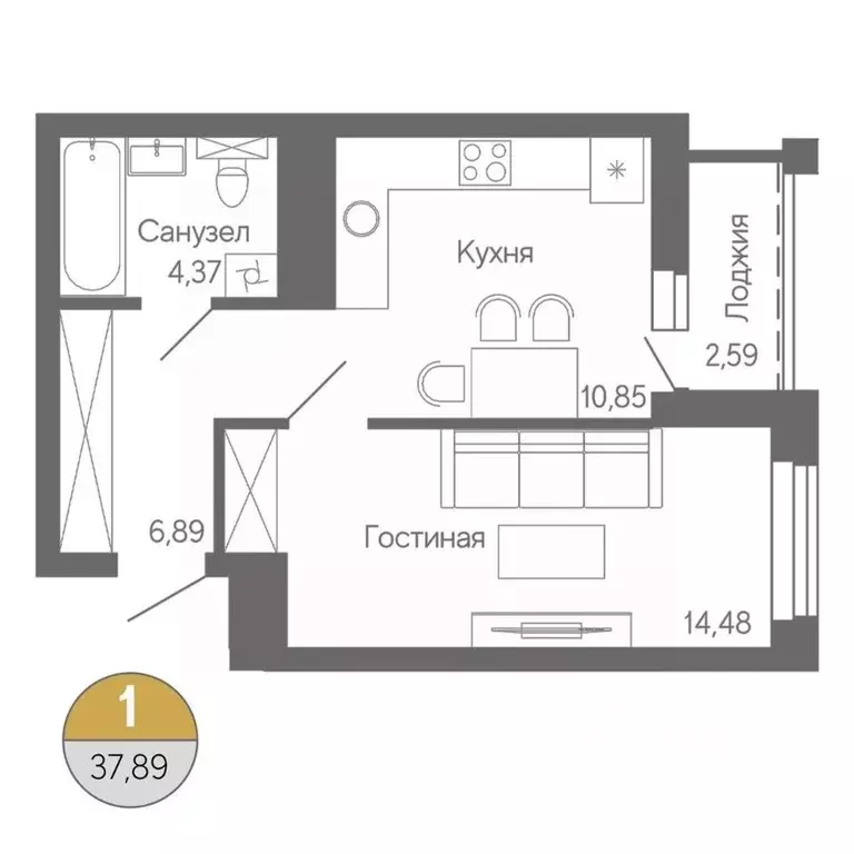 1-к кв. Башкортостан, Стерлитамак ул. Ботаническая, 10 (37.89 м) - Фото 1