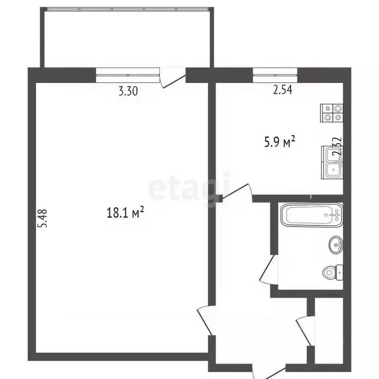 1-к кв. Татарстан, Елабуга Пролетарская ул., 34 (32.7 м) - Фото 2