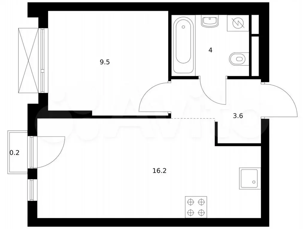 1-к. квартира, 33,5 м, 9/9 эт. - Фото 0