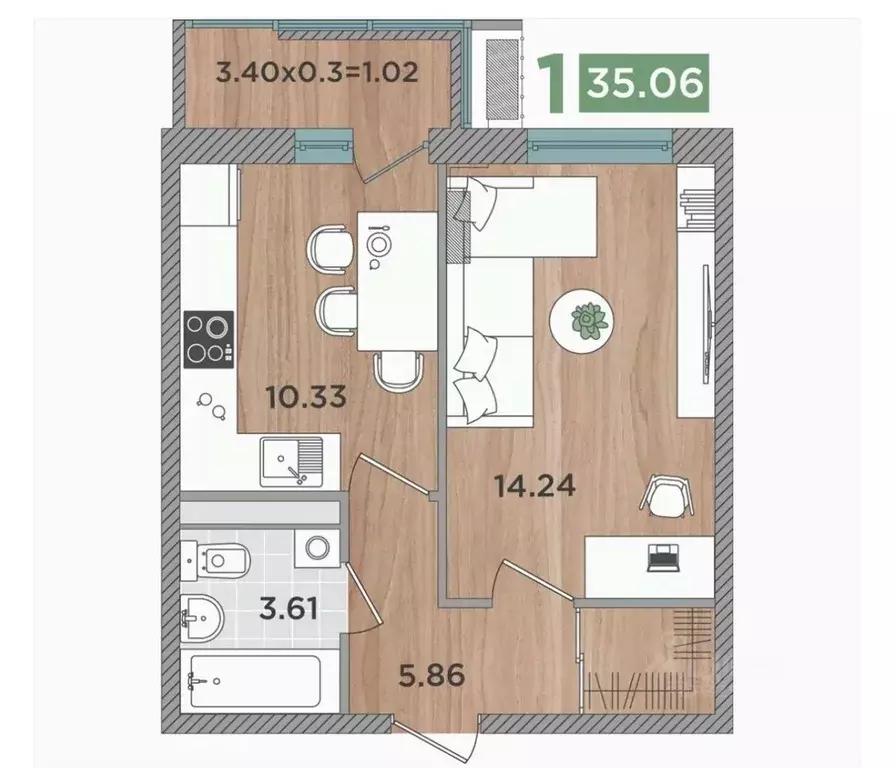 1-к кв. Краснодарский край, Темрюк Дальняя ул., 30 (35.0 м) - Фото 2