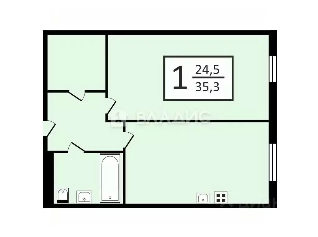 Квартира, 1 комната, 35.29 м - Фото 2