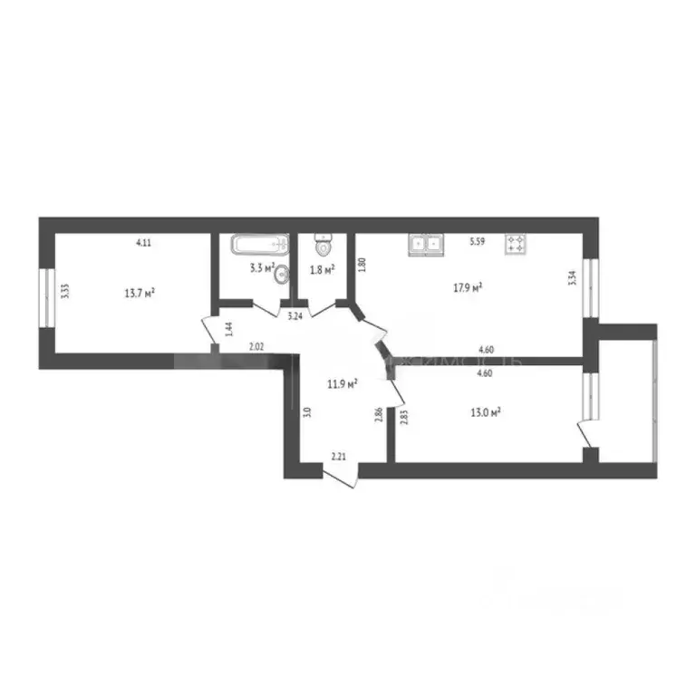 2-к кв. Тюменская область, Тюмень ул. Московский Тракт, 83к1 (61.6 м) - Фото 1