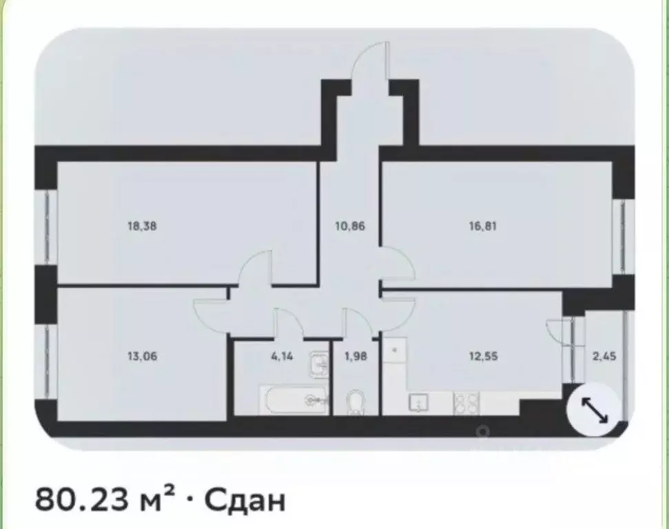 3-к кв. Тульская область, Тула Новая Тула мкр,  (80.23 м) - Фото 1