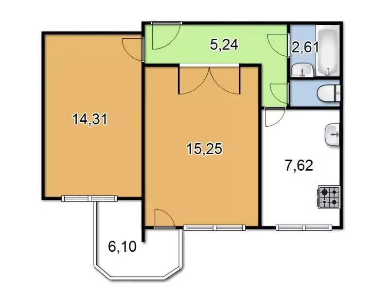 1к в 2-комнатной квартире (15 м) - Фото 1