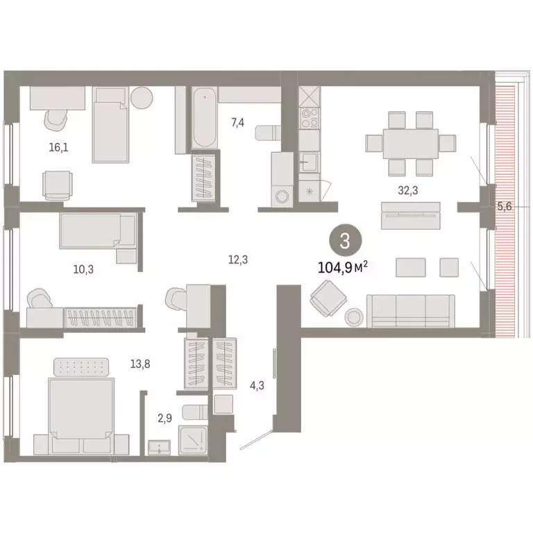 3-комнатная квартира: Новосибирский район, рабочий посёлок Краснообск, ... - Фото 1