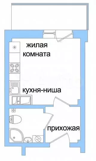 Квартира-студия, 25,1м, 6/9эт. - Фото 1