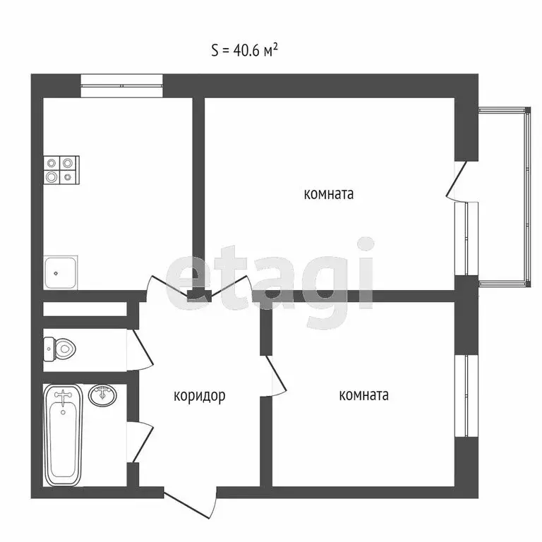 2-комнатная квартира: Ишим, бульвар Белоусова, 40 (40.4 м) - Фото 1