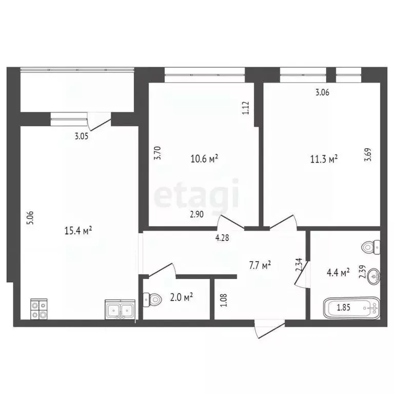 2-к кв. Тюменская область, Тюмень Полевая ул., 117к4 (52.3 м) - Фото 1