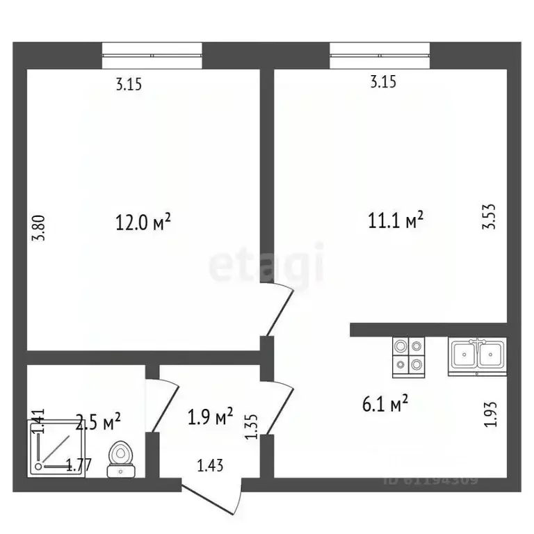 2-к кв. Мордовия, Саранск ул. Есенина, 25 (33.6 м) - Фото 2