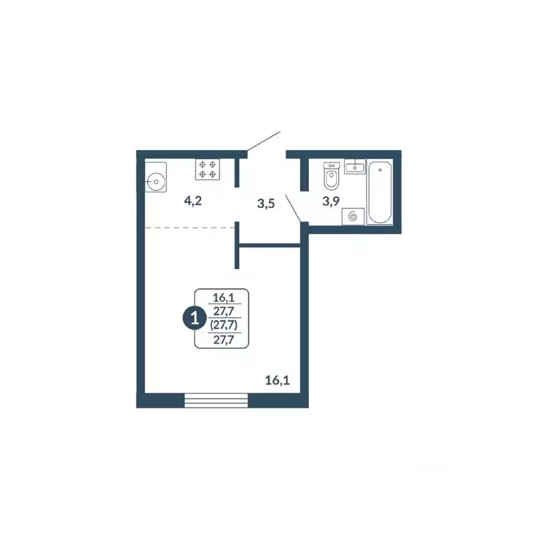 Студия Кировская область, Киров Скандинавия жилой комплекс (27.7 м) - Фото 1