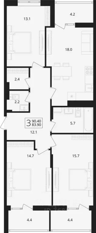 3-к кв. Брянская область, Брянский район, Снежское с/пос, пос. Путевка ... - Фото 1