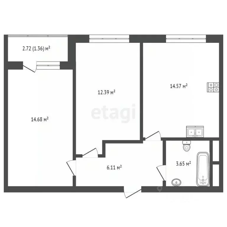 2-к кв. Тюменская область, Тюмень ул. Новоселов, 113 (51.5 м) - Фото 2