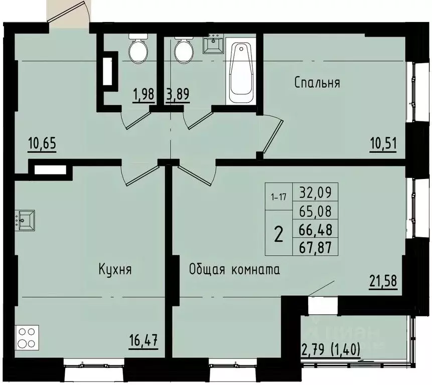 2-к кв. Саха (Якутия), Покровск ул. Орджоникидзе, 68 (66.48 м) - Фото 1