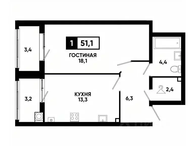 1-к кв. Ставропольский край, Ставрополь ул. Андрея Голуба, 14к2 (51.1 ... - Фото 0