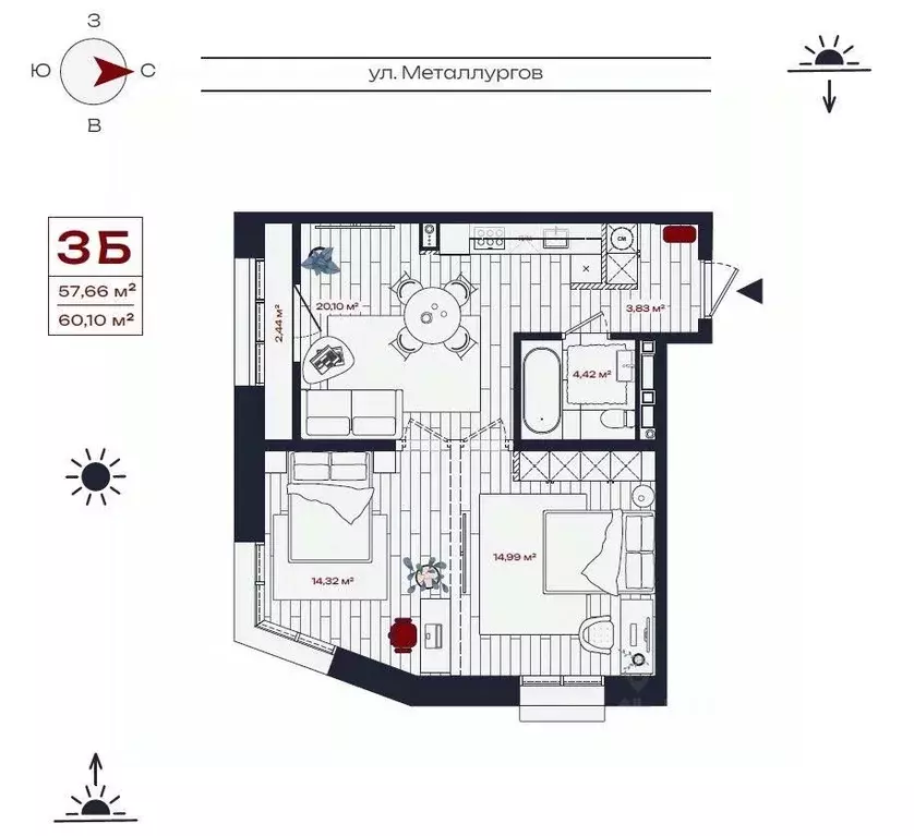 3-к кв. Иркутская область, Братск ул. Металлургов, 10 (60.1 м) - Фото 0
