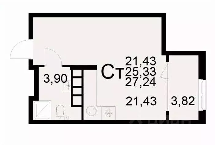 1-к кв. Рязанская область, Рязань ул. Бирюзова (27.24 м) - Фото 1