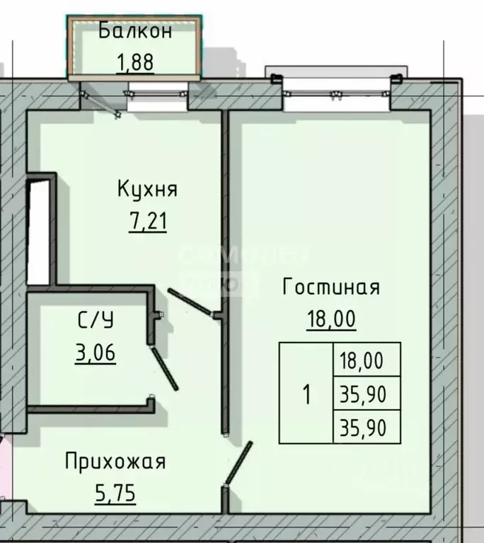 1-к кв. Кабардино-Балкария, Нальчик ул. Головко, 200 (36.0 м) - Фото 2