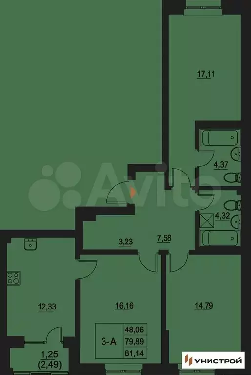 3-к. квартира, 81,1 м, 6/20 эт. - Фото 0