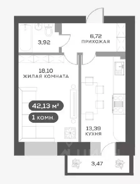 1-к кв. Красноярский край, Красноярск Академгородок мкр, 7 (42.13 м) - Фото 0