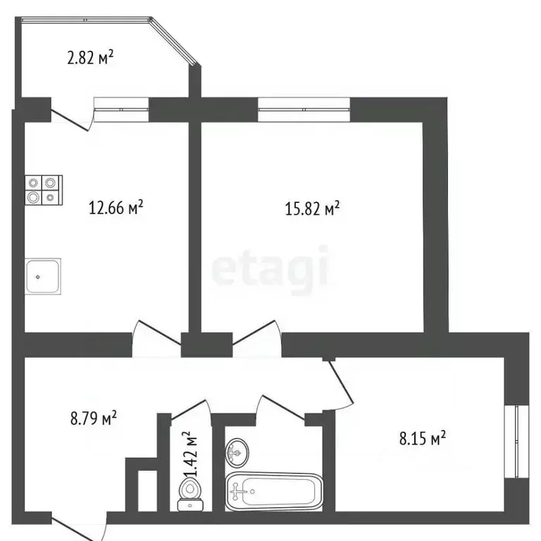 2-к кв. Тамбовская область, Тамбов ул. Киквидзе, 77Б (49.0 м) - Фото 1