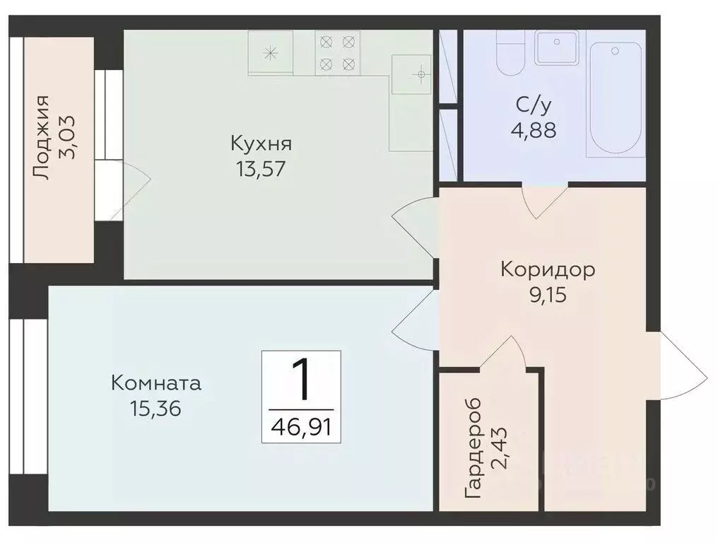 1-к кв. Воронежская область, Воронеж ул. Матросова (46.91 м) - Фото 0