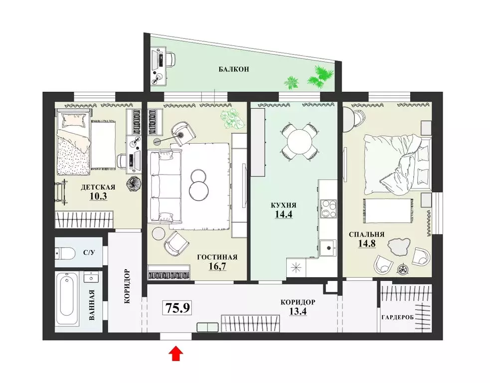 3-комнатная квартира: Екатеринбург, Билимбаевская улица, 25к2 (75.9 м) - Фото 1
