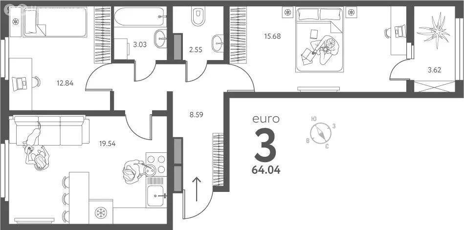 2-комнатная квартира: Липецк, улица Перова, 2Д (64.04 м) - Фото 0