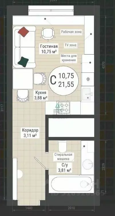 Студия Башкортостан, Уфа Комсомольская ул., 21/2 (21.55 м) - Фото 0