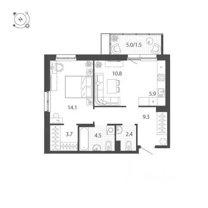 2-к кв. Тюменская область, Тюмень Профсоюзная ул., 55 (52.2 м) - Фото 0