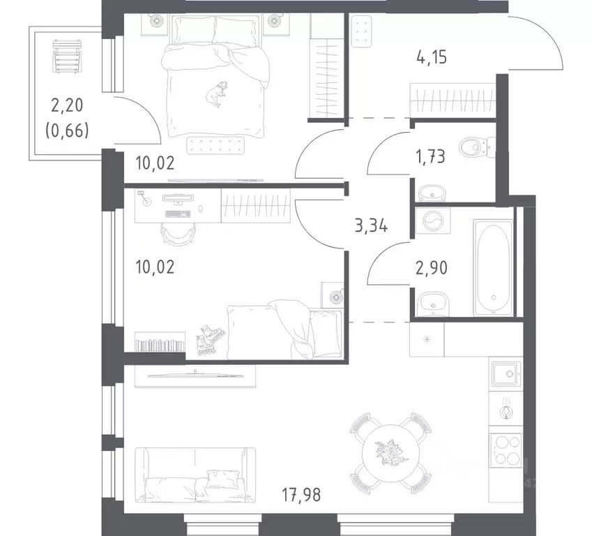 2-к кв. Ленинградская область, Всеволожский район, Свердловское ... - Фото 1