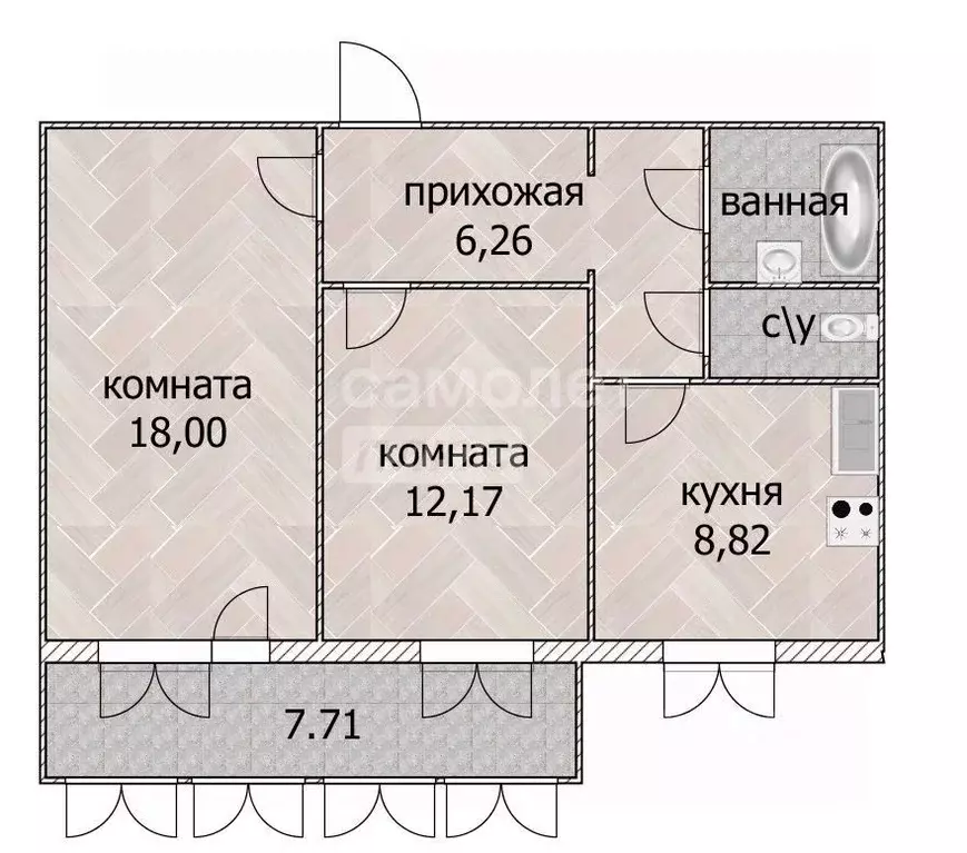 2-к кв. Томская область, Томск ул. Ивана Черных, 66 (51.2 м) - Фото 1