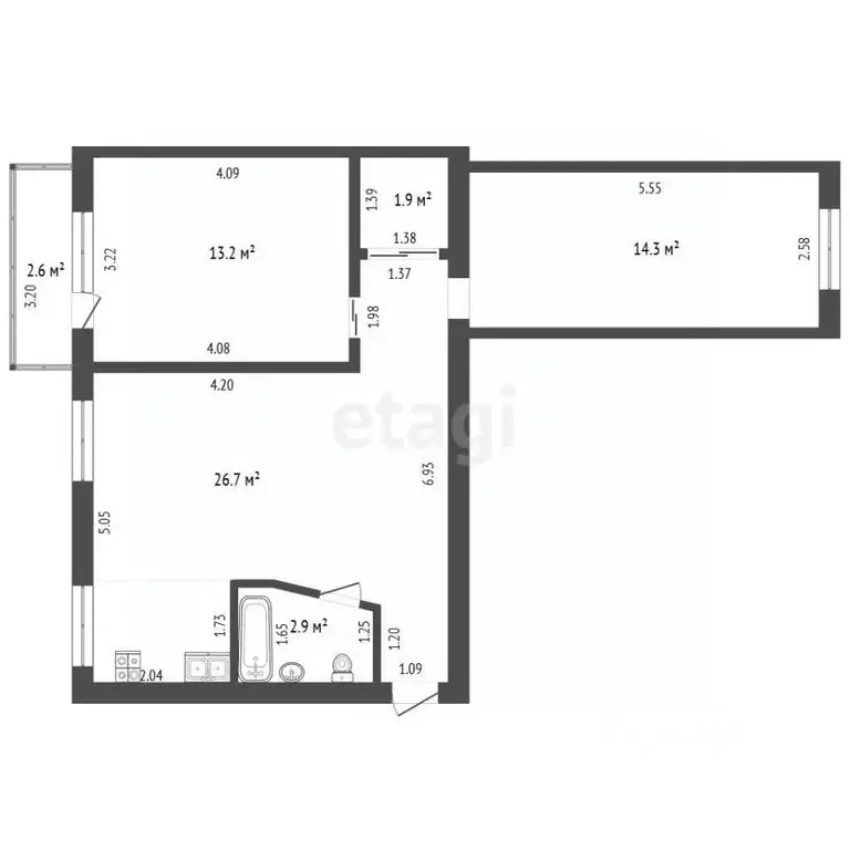 3-к кв. Башкортостан, Стерлитамак ул. Курчатова, 20 (59.8 м) - Фото 2