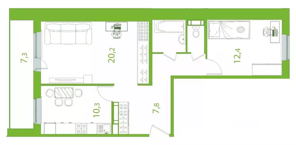 2-к кв. Томская область, Томск ул. Пришвина, 52 (63.32 м) - Фото 0